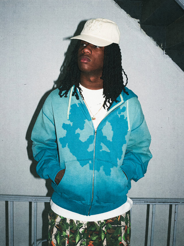 Peace Wreath Knockout Zip Hoodie Blue