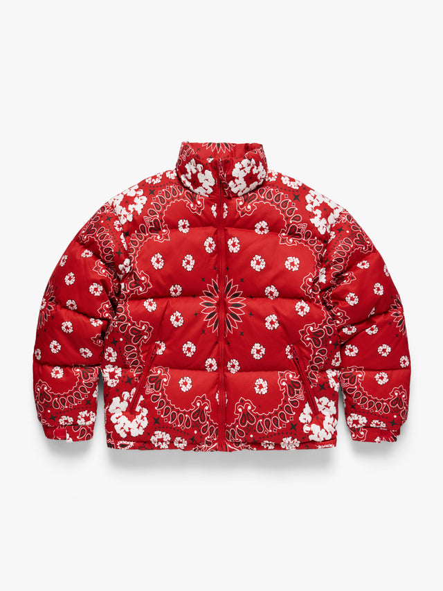 Cotton Wreath Paisley Puffer Jacket Red