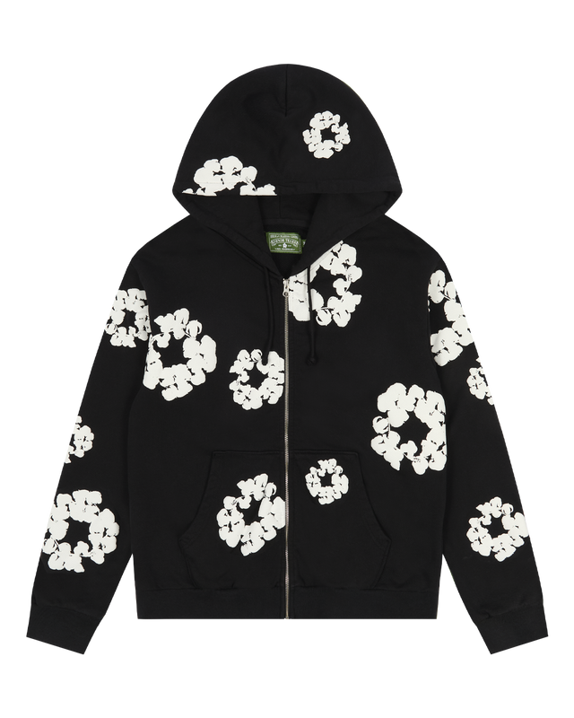 Cotton Wreath Zip Hoodie Black