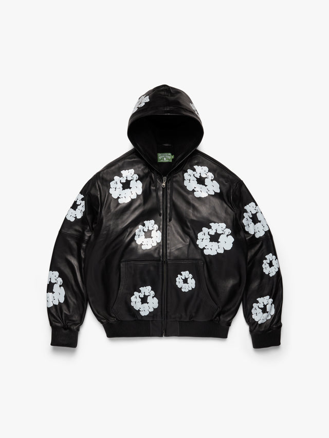 Leather Cotton Wreath Jacket Black