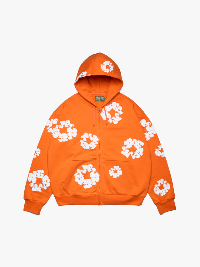 Cotton Wreath Zip Hoodie Orange