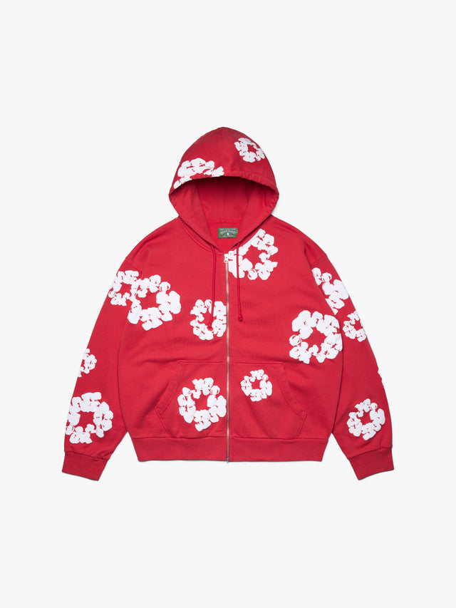 Cotton Wreath Zip Hoodie Red