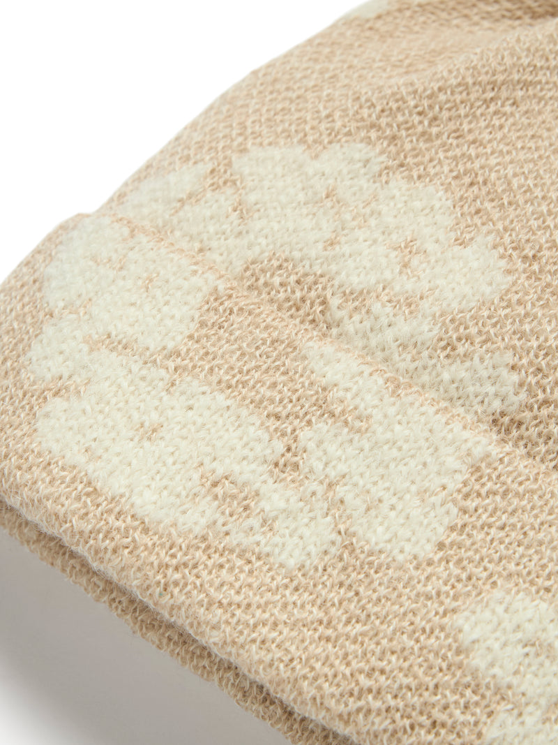 Cotton Wreath Alpaca Wool Knit Beanie Beige