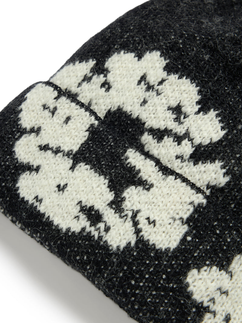 Cotton Wreath Alpaca Wool Knit Beanie Black