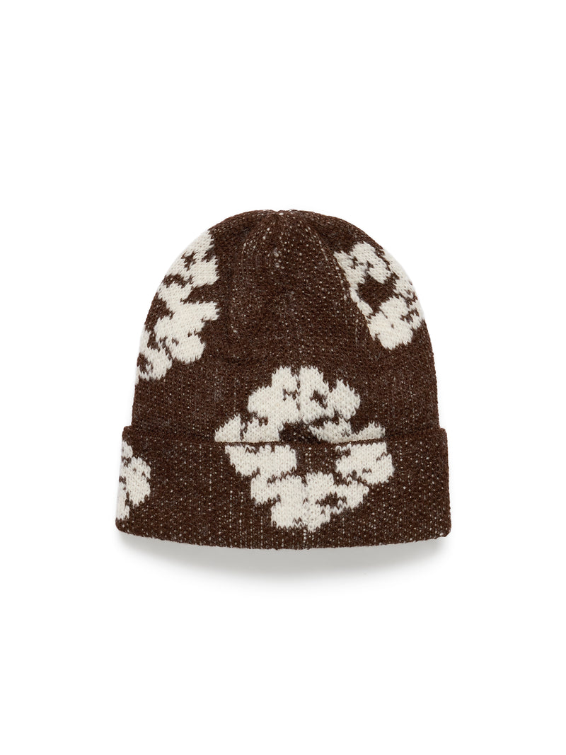 Cotton Wreath Alpaca Wool Knit Beanie Brown