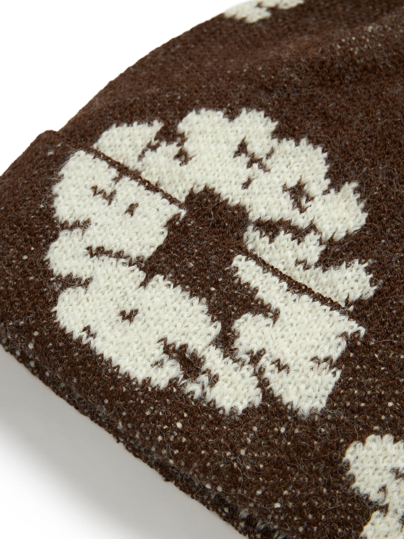 Cotton Wreath Alpaca Wool Knit Beanie Brown