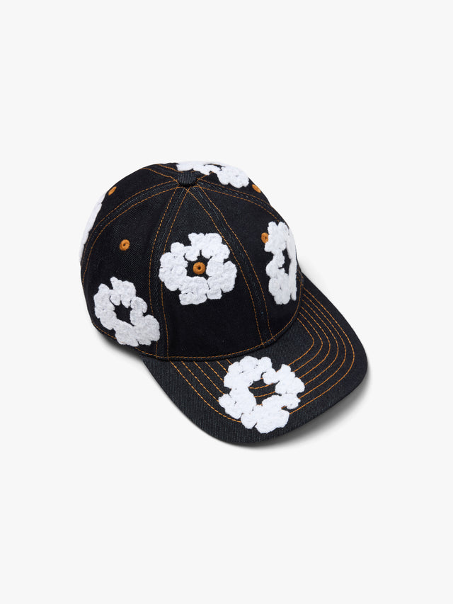 Cotton Wreath Raw Denim Cap Washed Indigo
