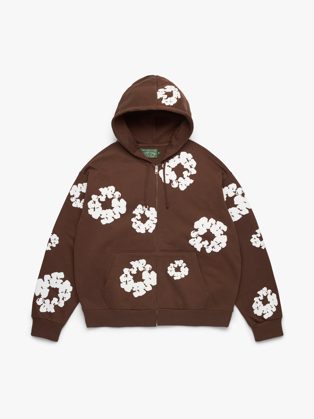 Cotton Wreath Zip Hoodie Dark Brown