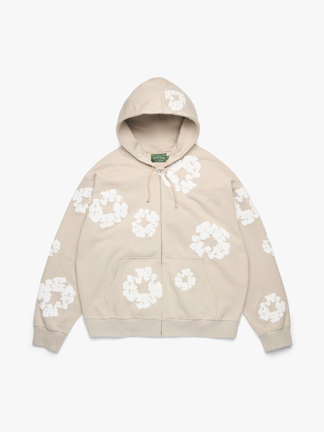 Cotton Wreath Zip Hoodie Cream