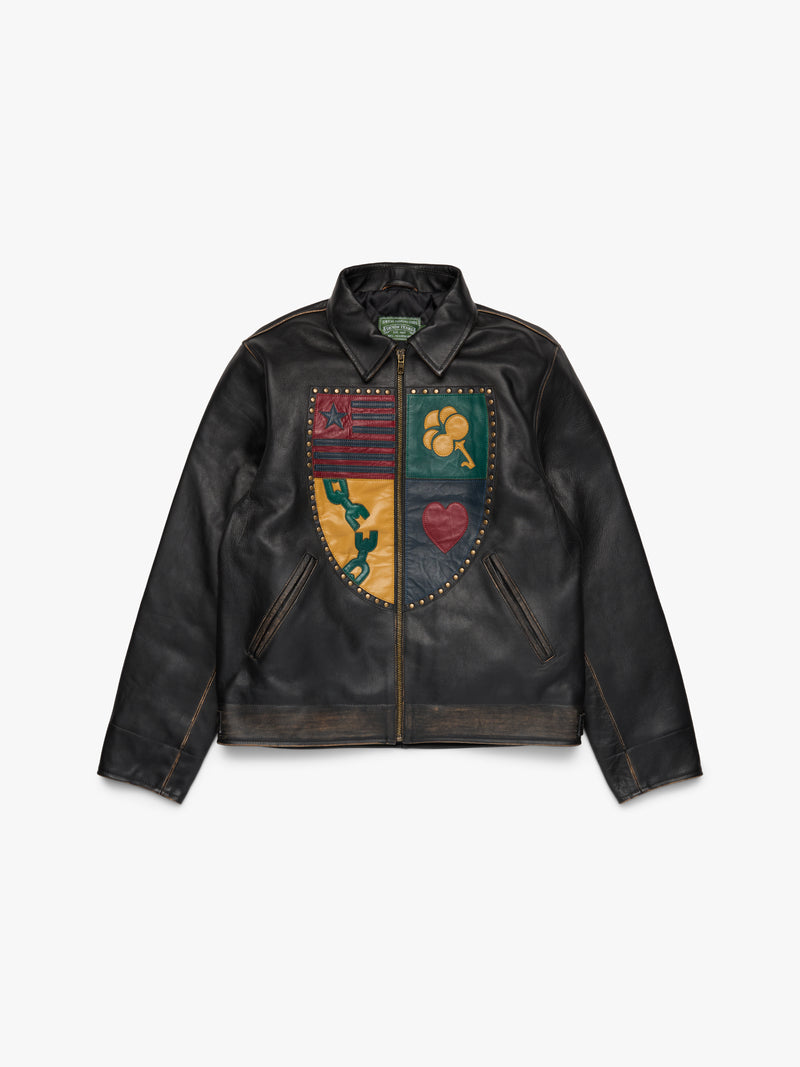 Libertas Crest Leather Jacket Washed Black