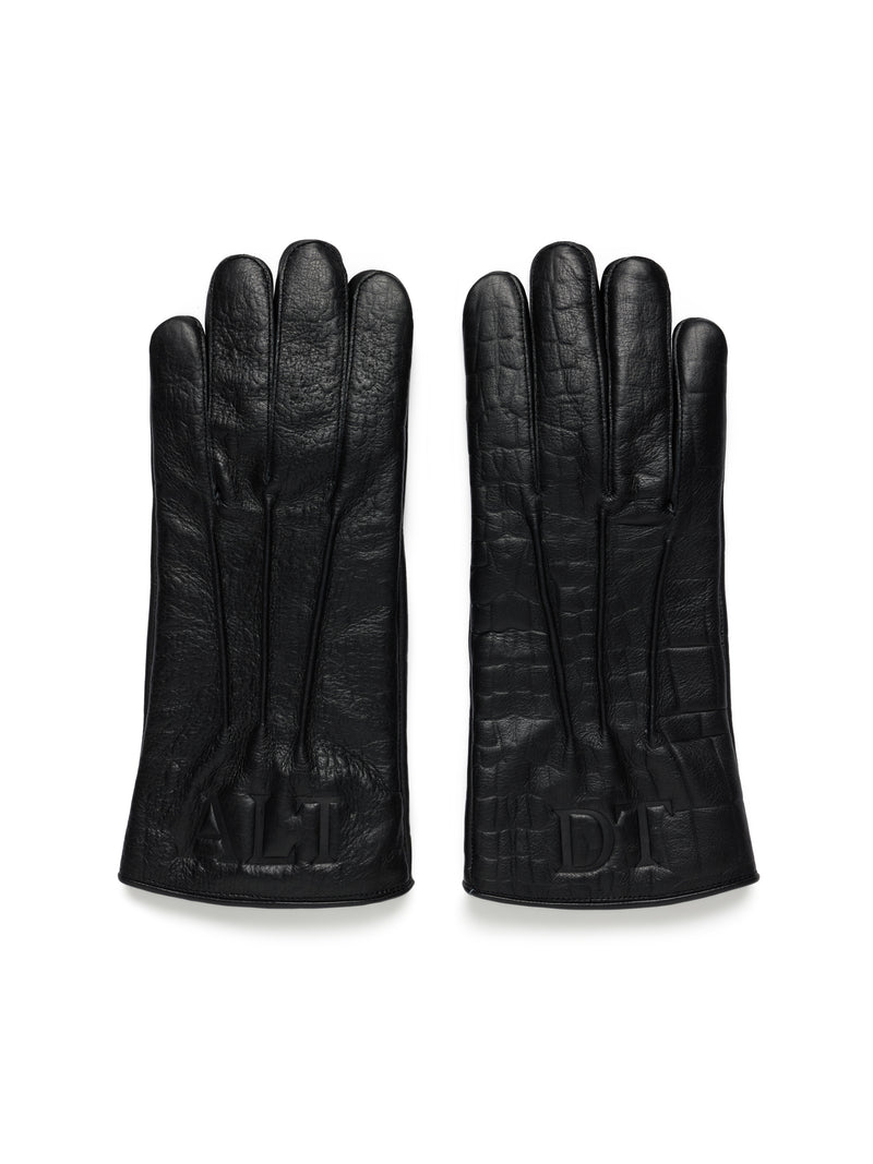 André Leon Talley Croc Embossed Leather Gloves