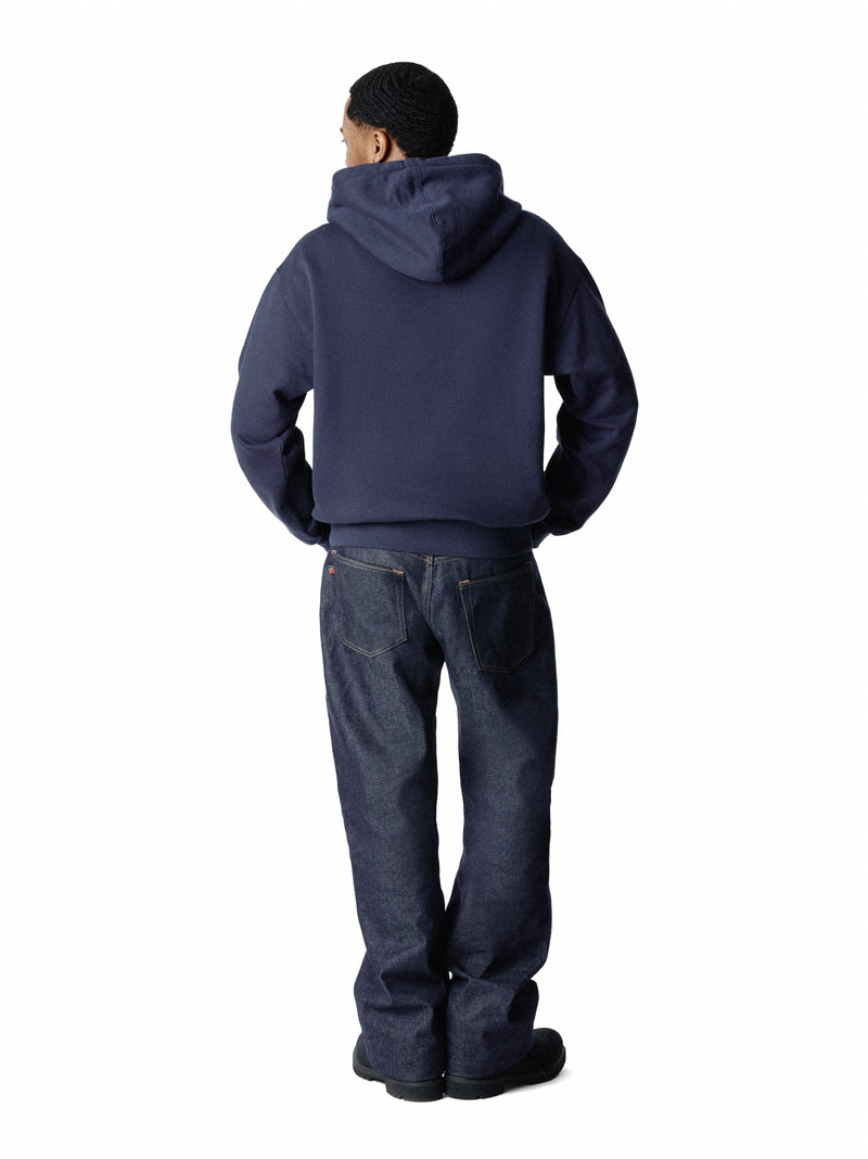 Distressed Tackle Twill Zip Up Hoodie Navy