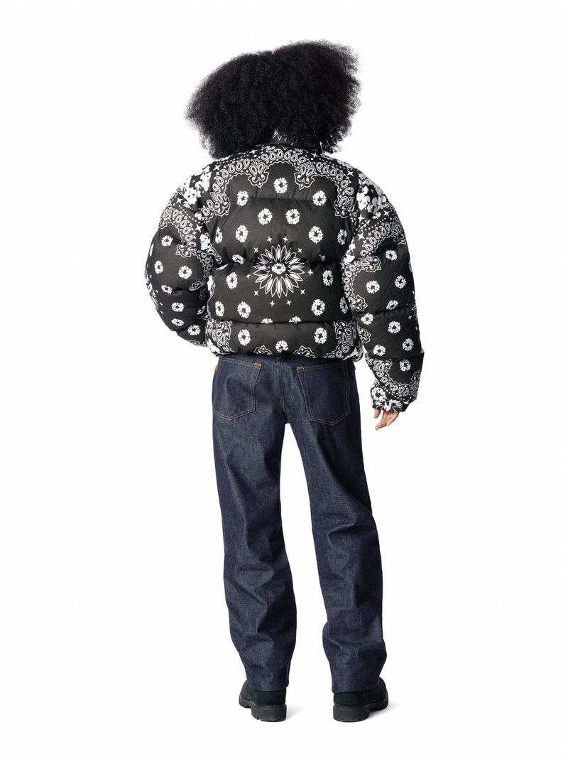 Cotton Wreath Paisley Puffer Jacket Black