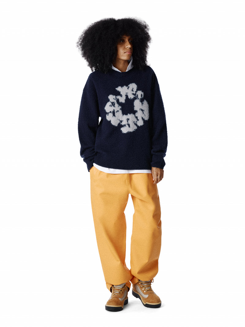 Pilled Cotton Wreath Sweater Navy