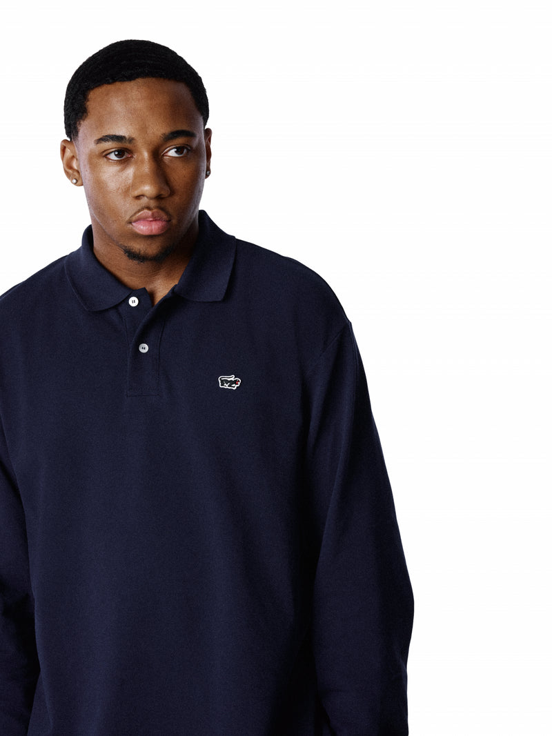 Pique Panther Long Sleeve Polo Navy