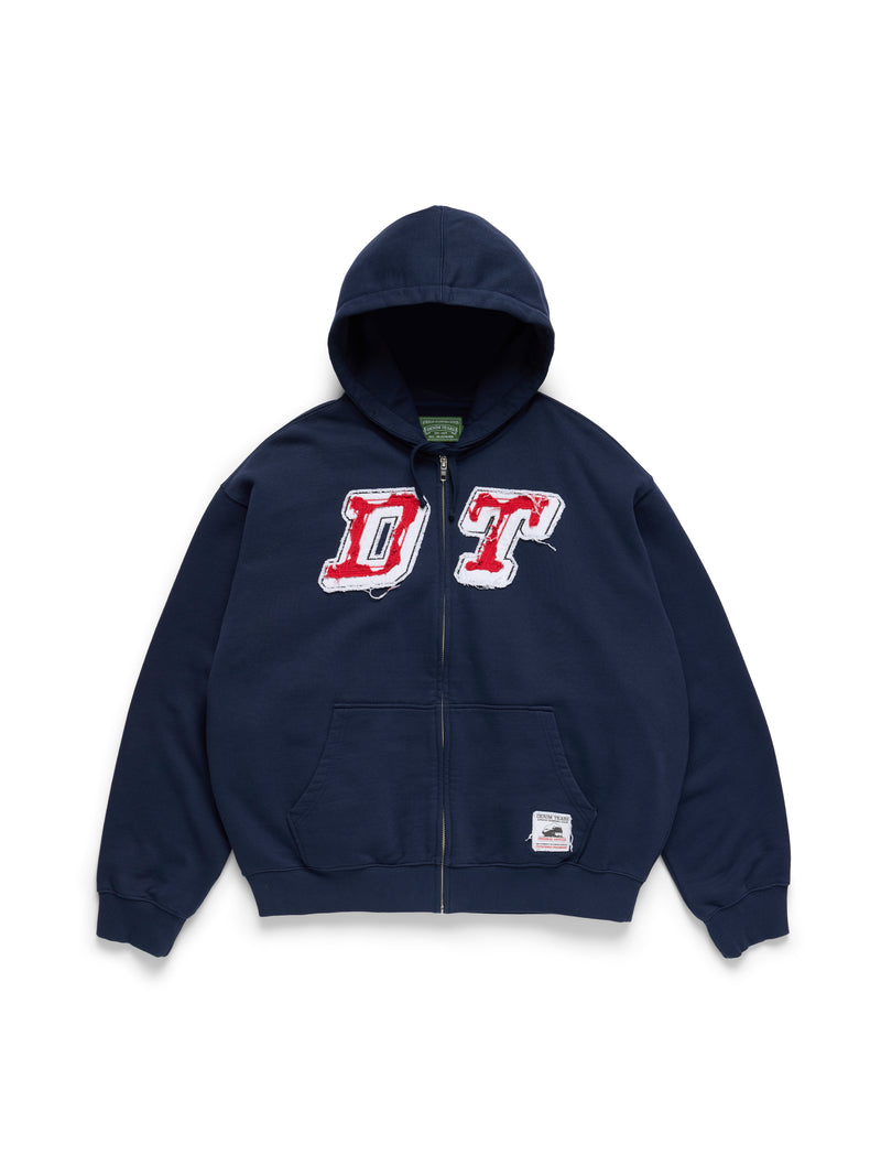 Distressed Tackle Twill Zip Up Hoodie Navy