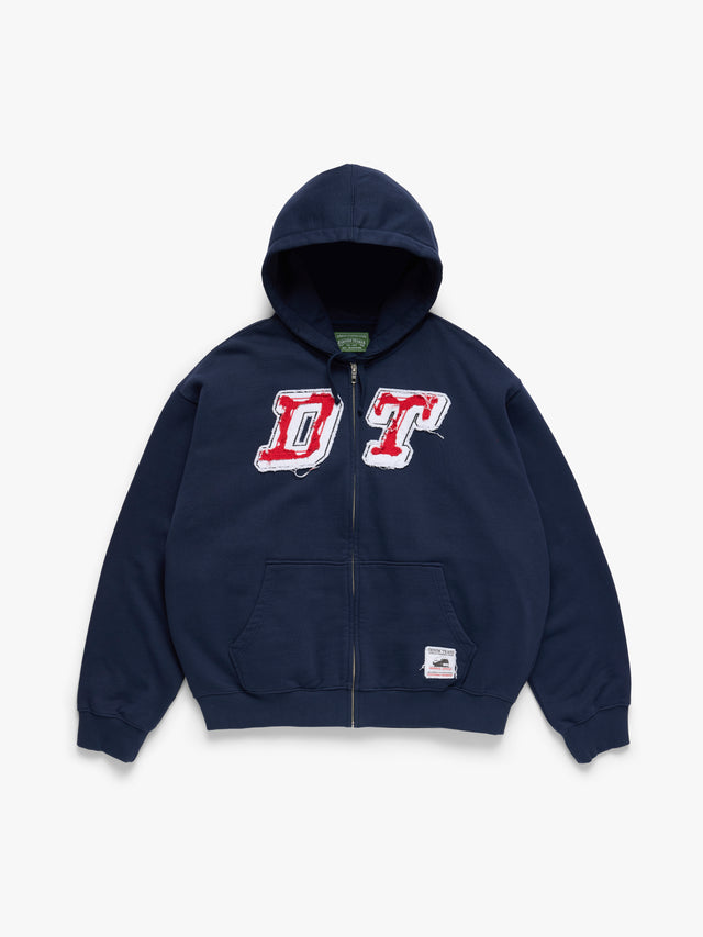 Distressed Tackle Twill Zip Up Hoodie Navy
