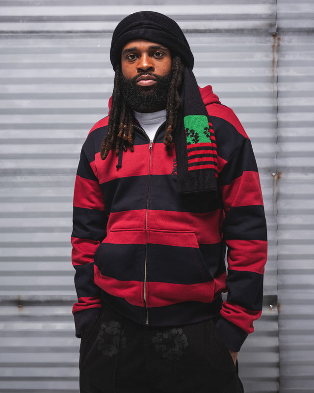 Striped Crest Zip Hoodie Red/Navy