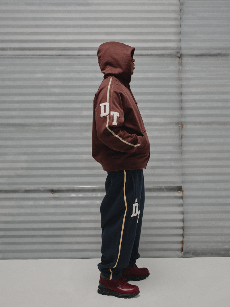 DT Chenille Patch Zip Hoodie Brown