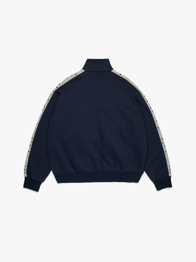 Denim U Rhinestone Fleece Track Jacket Navy