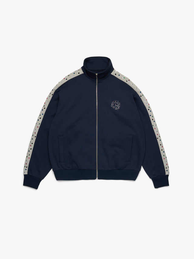 Denim U Rhinestone Fleece Track Jacket Navy