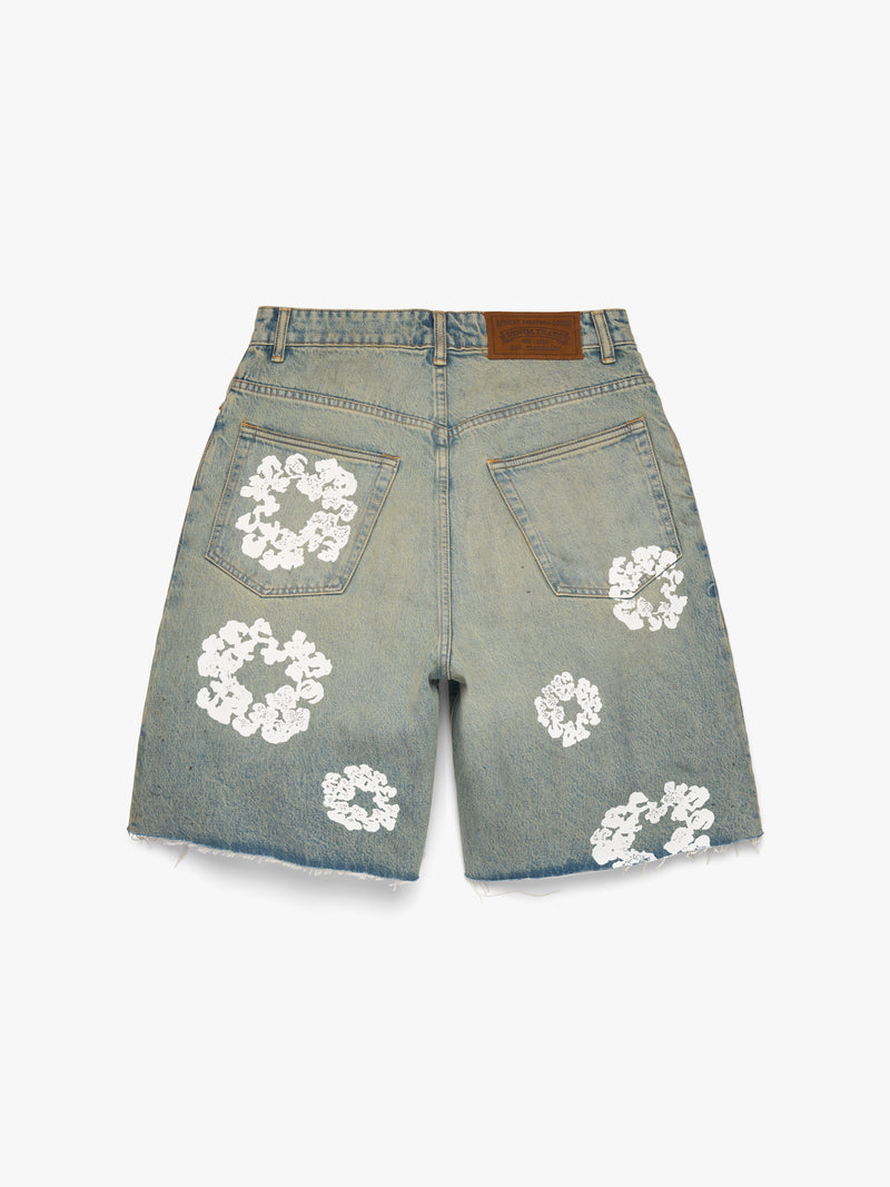 Dirty Wash Cotton Wreath Denim Short