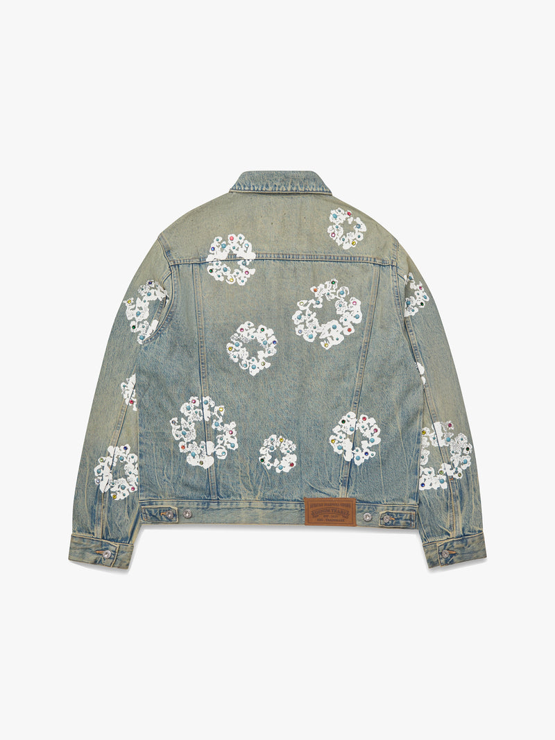 Studded Cotton Wreath Denim Jacket Dirty Wash