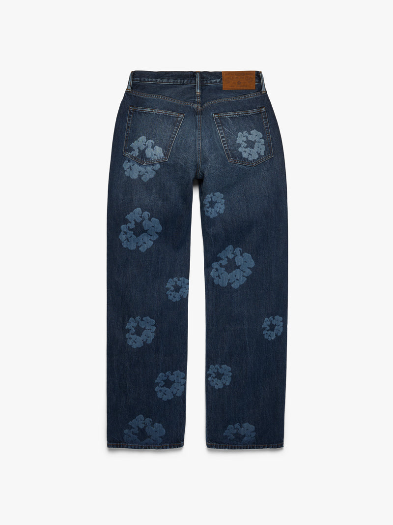 Baggy Laser Cotton Wreath Denim Pant Dark Wash