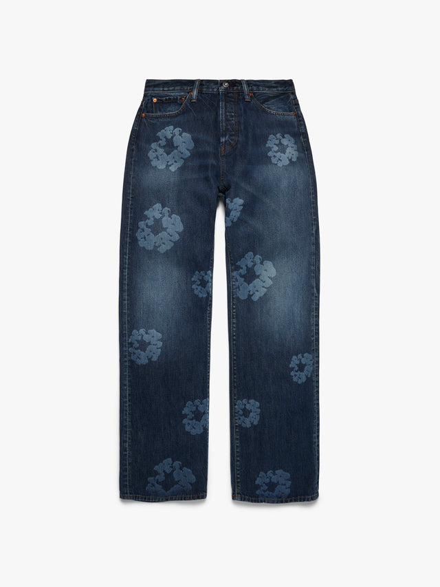 Baggy Laser Cotton Wreath Denim Pant Dark Wash