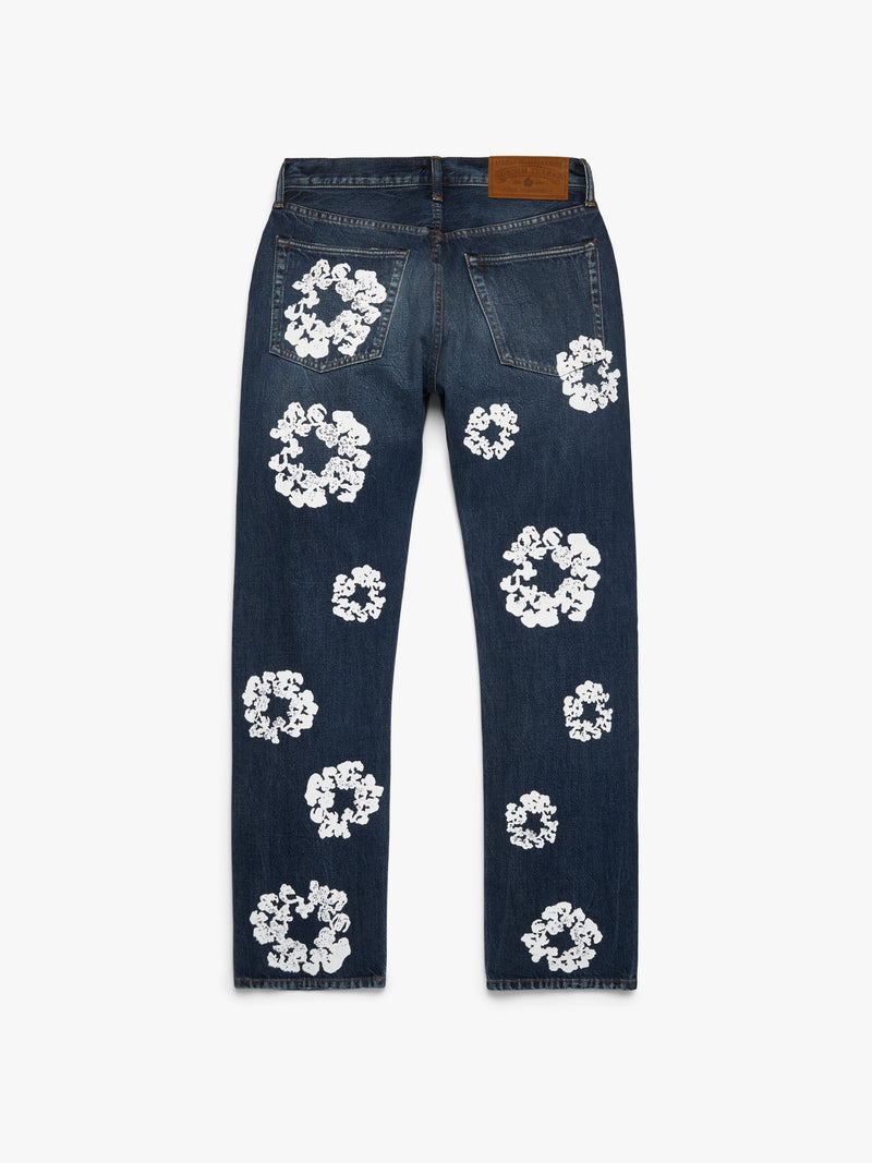 Straight Cotton Wreath Denim Pant Dark Wash