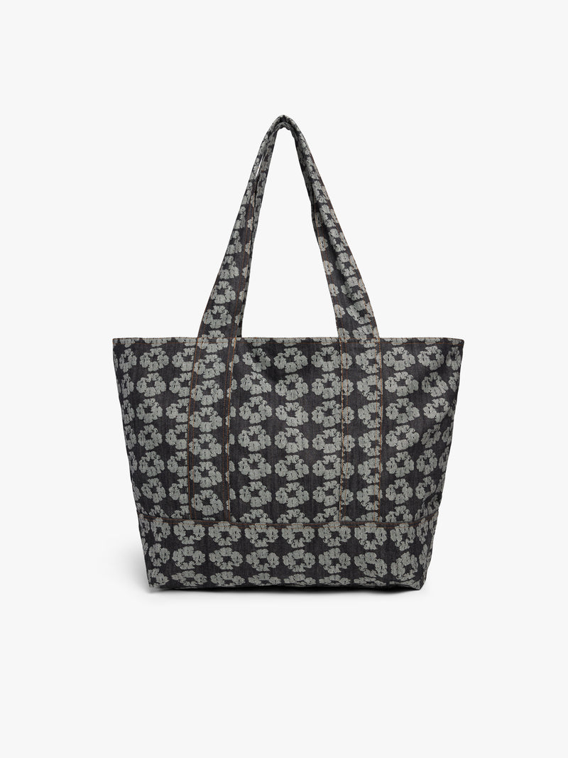 Jacquard Wreath Denim Tote Bag Dark Wash