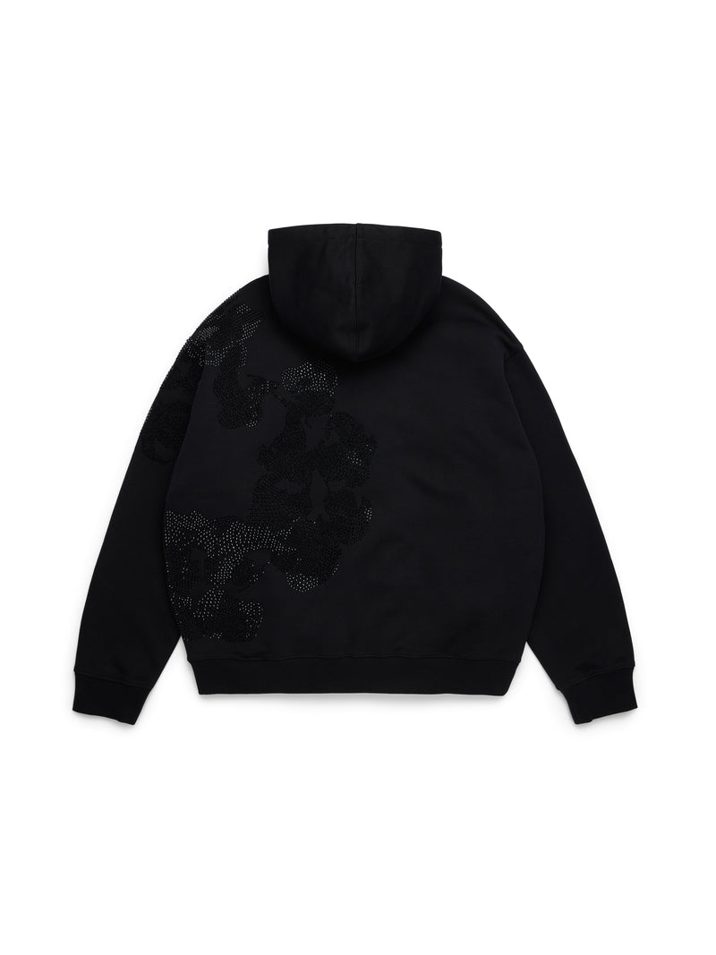 Biggie Rhinestone Cotton Wreath Pull Over Hoodie Black