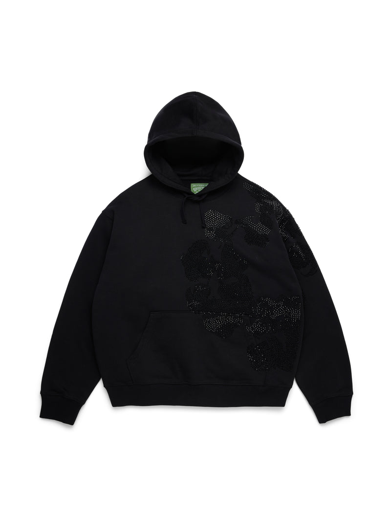 Biggie Rhinestone Cotton Wreath Pull Over Hoodie Black