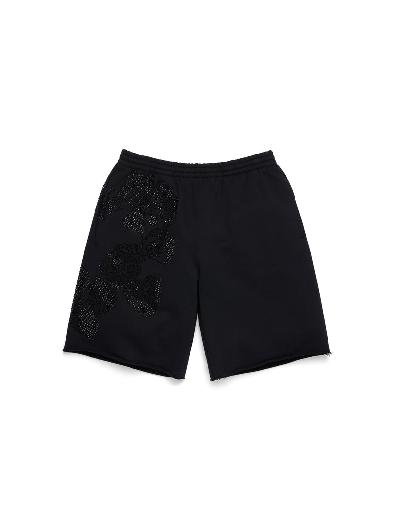 Biggie Rhinestone Cotton Wreath Sweatshort Black