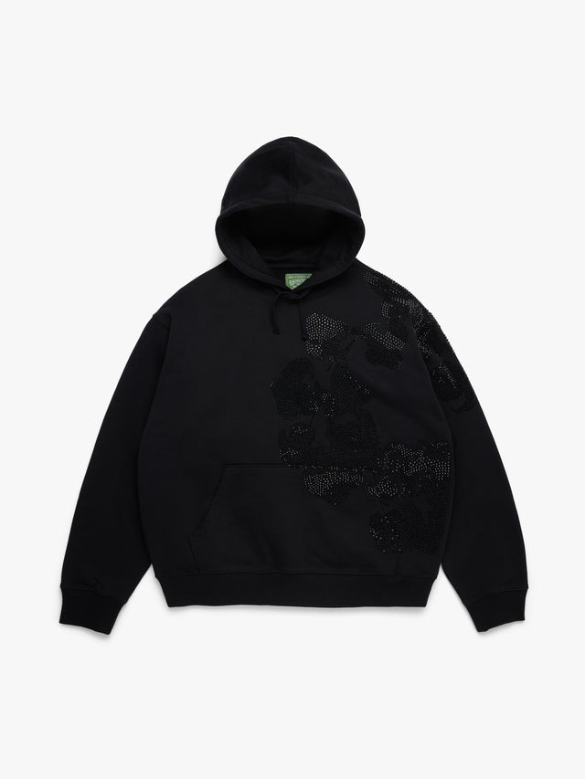 Biggie Rhinestone Cotton Wreath Pull Over Hoodie Black