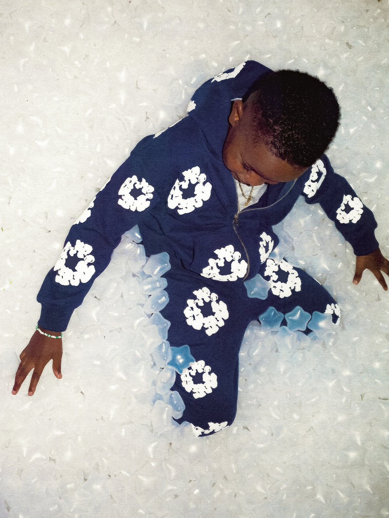 Kids Cotton Wreath Zip Hoodie Navy