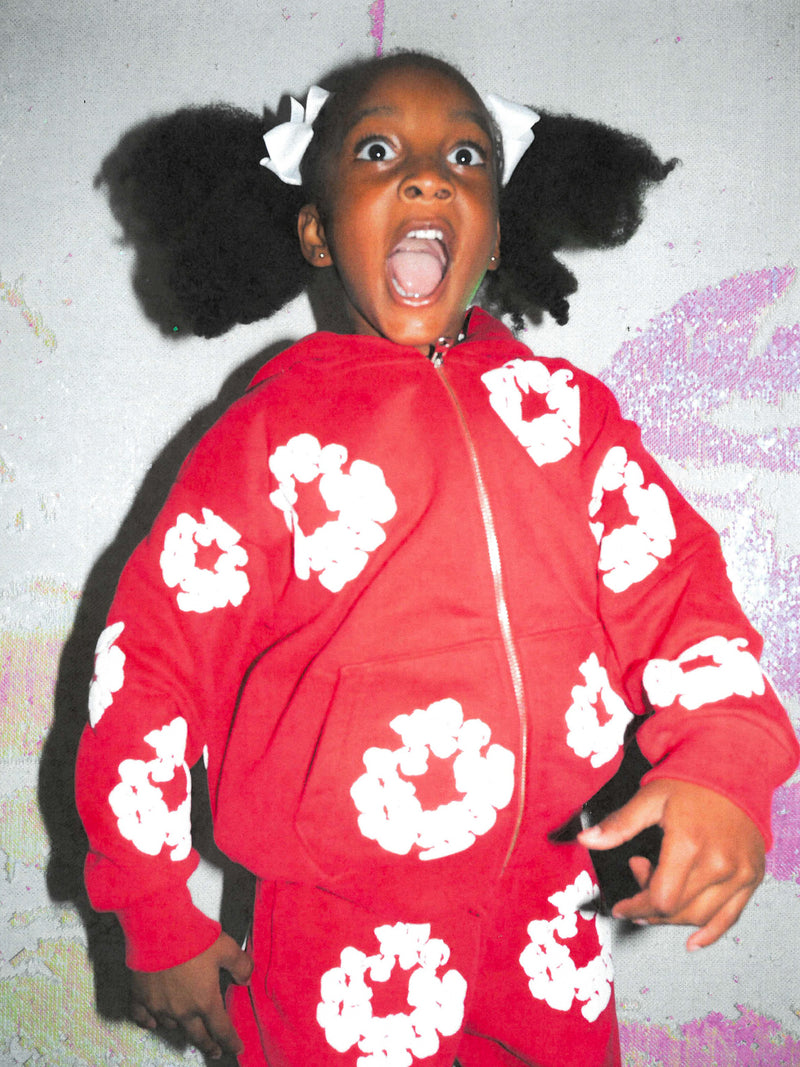 Kids Cotton Wreath Zip Hoodie Red