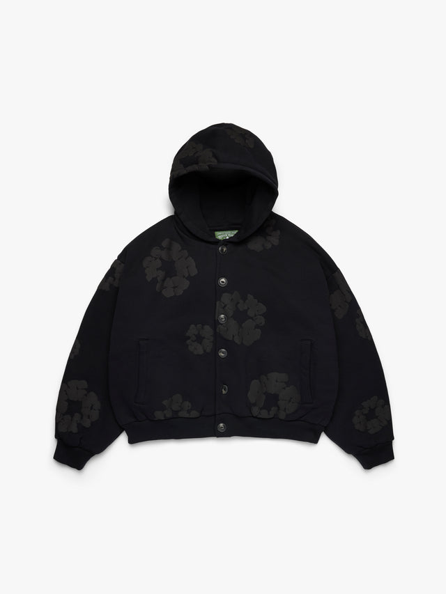 Cotton Wreath Cardigan Hoodie Black