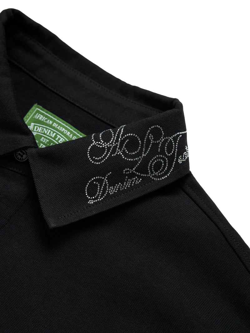 NAACP Velvet Studded Long Sleeve Polo Black