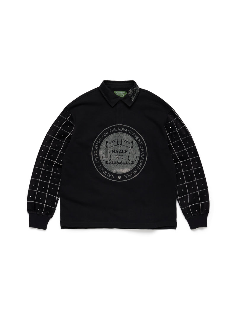 NAACP Velvet Studded Long Sleeve Polo Black