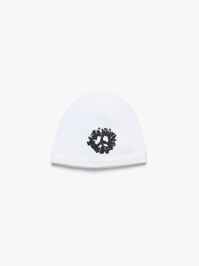 Peace Wreath Waffle Beanie White