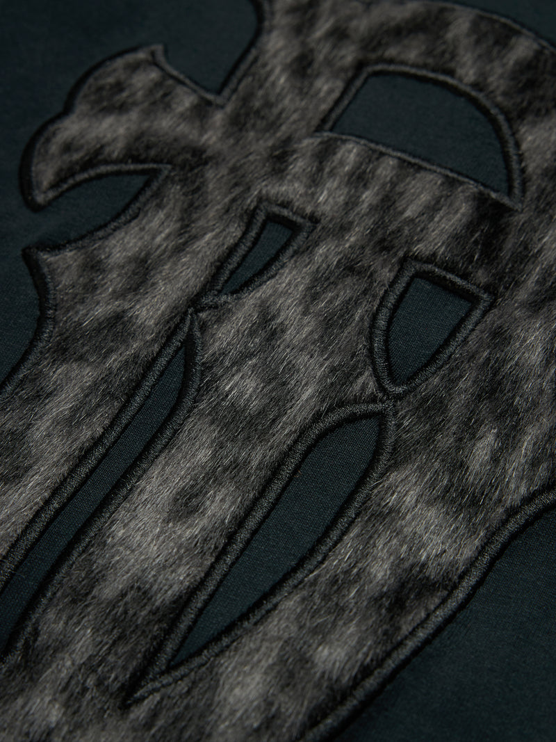 Faux Fur Leopard Tee Black