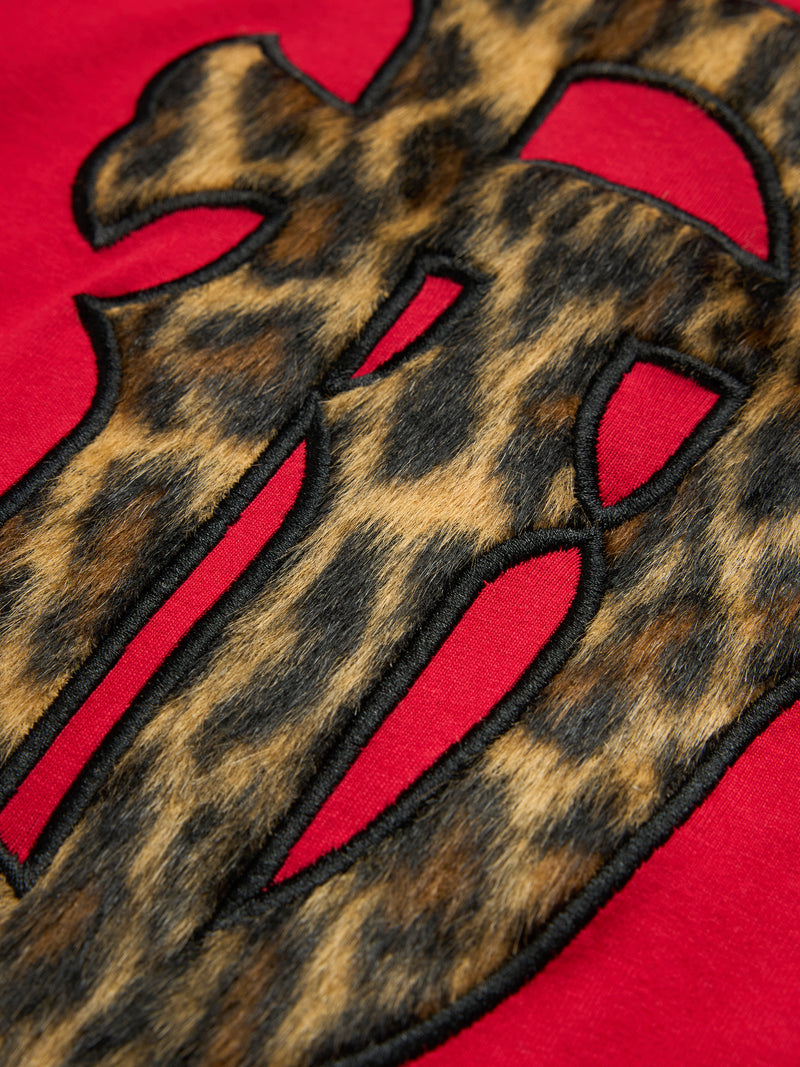 Faux Fur Leopard Tee Red