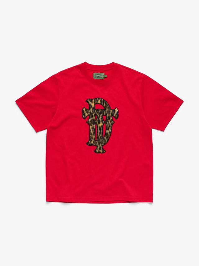 Faux Fur Leopard Tee Red
