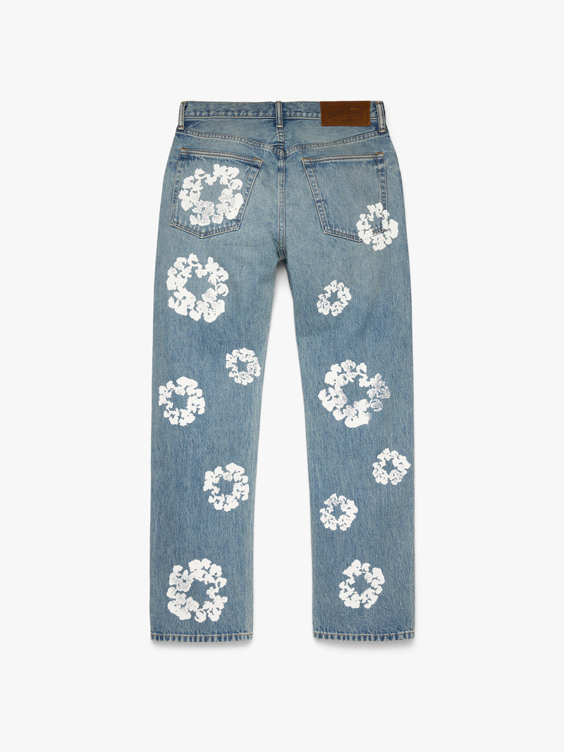 Straight Cotton Wreath Denim Pant Light Wash