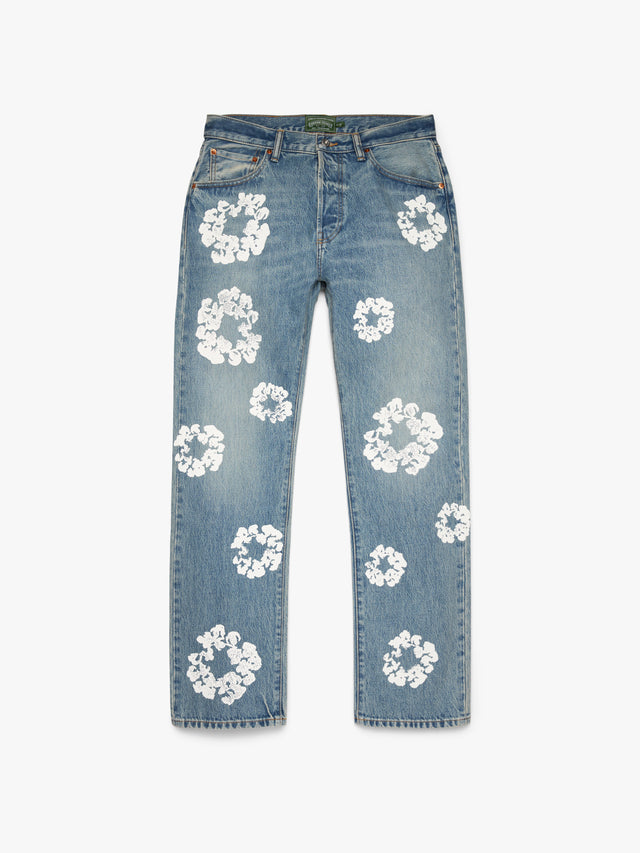 Straight Cotton Wreath Denim Pant Light Wash