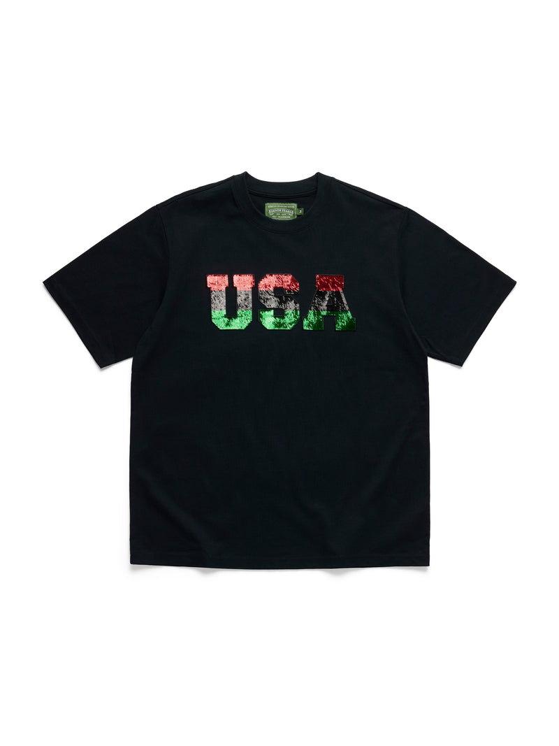 Pan-African Sequin USA Tee Black