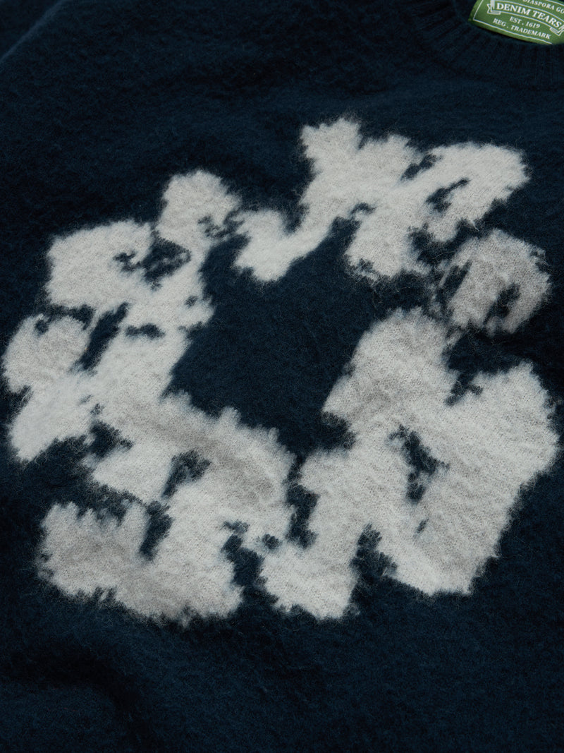 Pilled Cotton Wreath Sweater Navy