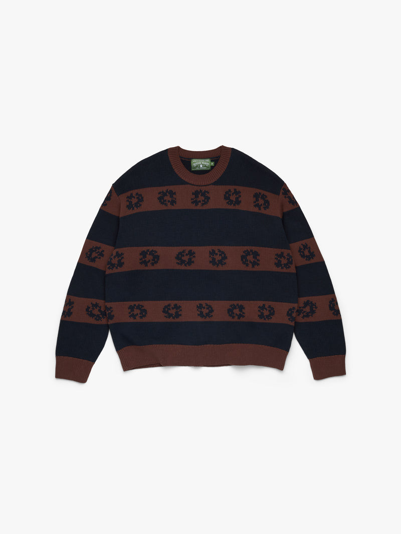 Cotton Wreath Striped Sweater Navy/Brown