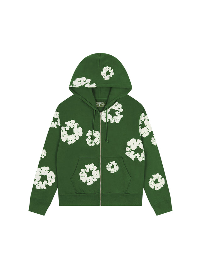 Cotton Wreath Zip Hoodie Green